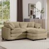Corduroy Two-Seater Sofa with 1 Footrest, L-Shaped 2-Seater Sofa with Ottoman for Small Living Spaces, Tan Corduroy Sofa