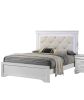 White Faux Leather Tufted Headboard 1pc Queen Size Bed w LED Bedroom Furniture White Unique Texture FB Solid wood - as Pic