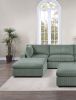 Sage Color 7pc Modular Sectional Set Corduroy Upholstery Couch 2x Corner wedge, 2x Armless Chairs 3x Ottomans Living Room Furniture - as Pic