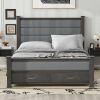 Queen Size Wood Frame Platform Bed with Upholstered Headboard, Footboard and 2 Drawers, Antique Gray - as Pic