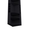 71" Corner Bar Cabinet with Five Shelves, Eight Bottle Cubbies and Stemware,Black - as Pic