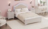 Modern Queen Size Wood Bed with Hidden LED Light Upholstered Curved Headboard, No Box Spring Needed, Cream Grey - as Pic