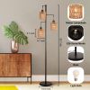 Boho Rattan Floor Lamp - Standing Lamps for Living Room  Dimmable Floor Lamp with Cage Shade, Industrial Farmhouse Floor Lamps - 65.7"