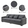 104" 4-Seater Modern Linen Fabric Sofa with Armrest Pockets and 4 Pillows,Minimalist Style Couch