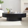 Modern Handcraft Drum Coffee Table Length 43.7 inch Ellipse Coffee Table for Living Room,Oval Small Coffee Table with Sturdy Pedestal - Matt Black