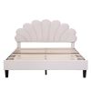 Queen Size Upholstered Platform Bed with Flower Pattern Velvet Headboard, Beige - as Pic