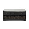Homes Collection Wood Storage Bench with 3 Drawers and 3 Baskets - Black - MDF