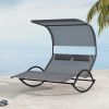 Outdoor Dual Rocker Sunbed 2-Person Canopied Patio Lounger with Detachable Headrests - Gray