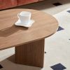 39.37 Inch Modern Coffee Table,MDF Oval Coffee Table for Living Room,Small Coffee Table with Sturdy Pedestal for Apartment,Bedroom - Walnut - MDF