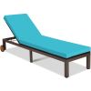 Outdoor Wicker Patio Chaise Lounge Recliner Chair with 5-Position Adjustment and Wheels - Turquoise