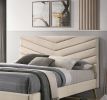 Mid-century Modern Beige Flannelette Chevron Tufted Design 1pc Twin Size Bed Padded Headboard Bedroom Furniture - as Pic