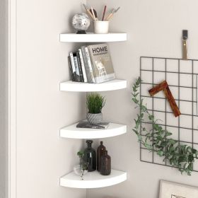 Floating Corner Shelves 4 pcs High Gloss White 9.8"x9.8"x1.5" MDF - White
