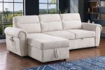 Hugo 97"W Beige Chenille Reversible Sleeper Sectional Sofa Chaise with USB Charger - as Pic