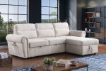 Hugo 97"W Beige Chenille Reversible Sleeper Sectional Sofa Chaise with USB Charger - as Pic