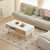 41.34" Rattan Coffee table, sliding door for storage, solid wood legs, Modern table for living room - White