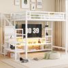 Full Size Metal Loft Bed with TV Cabinet, Metal Loft Bed with Staircase and Wardrobe, Kids Full Size Loft Bed, White