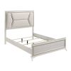 1pc Modern Luxury Queen Bed Upholstered Headboard with LED Lighting Wooden Bedroom Furniture Antique White Finish and Gold - as Pic
