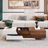 Modern Extendable Sliding Top Coffee Table with Storage in White&Walnut - as Pic