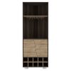 Fraktal Corner Bar Cabinet, Ten Built-in Wine Rack, Two Shelves, Double Door Dark Oak / Pine - as Pic