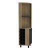 Kaia 70" Tall Corner Bar Cabinet With Four Shelves, Ten Wine Bottle Cubbies and Stemware in Natural Oak - Black - as Pic