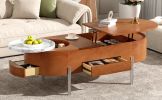 U-Can 47.2''Lift Top Coffee Table with 360-degree Marble-patterned rotating tray,Hidden Compartment