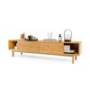 1PC 63 Inches Mid Century Modern Bamboo TV Stand with Sliding Doors TV Stand - Natural