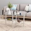 Transparent Oval glass coffee table, modern table with stainless steel leg, tea table 3-layer glass table for living room - as Pic