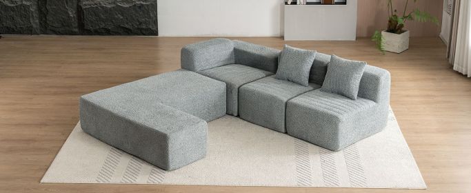 116.5" Sectional Sofa Full-compressed Sofa Couch Free-combined Sofa for Living Room, Grey - as Pic