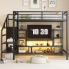 Full Size Metal Loft Bed with TV Stand, Metal Loft Bed with Staircase and Wardrobe, Kids Full Size Loft Bed, Black