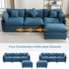 112.2" L-Shape Chenille Upholstered Sofa for Living Room Modern Luxury Sofa Couch with Ottoman and 5 Pillows for Living Room - Blue - Foam