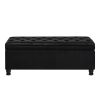 Upholstered tufted button storage bench ,Faux leather entry bench with spindle wooden legs, Bed bench- Black - as Pic