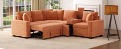 120.5" L-shaped Convertible Sofa Bed Modular Sectional Sofa Reversible Sleeper with Pull-Out Bed, Orange - as Pic