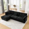 Modern Home Living Room L-Shaped Sectional Sofa Couches with Storage Ottoman, Convertible Oversized 4 Seater Couch Towel Fabric, Black - as Pic