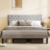 Simple Queen Size Grey Bed frame, Adjustable Headboard - as Pic