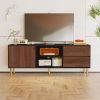 TV Stand up to 70+ inch, Mid Century Modern Television Stands with 2 Drawers, Entertainment Center with Storage Cabinet, Brown - Brown
