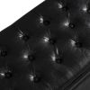 Upholstered tufted button storage bench ,Faux leather entry bench with spindle wooden legs, Bed bench- Black - as Pic