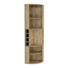 Oban Corner Bar Cabinet with Five Shelves , Eight Bottle Cubbies and Steamware Macadamia - as Pic