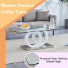 Contemporary Style Glass-Top MDF Coffee Table with White Base -Product Dimensions are 47.2*25.6*17.8Inches