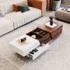 Modern Extendable Sliding Top Coffee Table with Storage in White&Walnut - as Pic