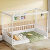 Twin Size Canopy Bed Frame with Guardrails for Kids,Floor Bed Twin with Four Poster Design,Kids Montessori Floor Bed,Wood Canopy (Twin,White)
