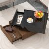 Multi-functional Square 360°Rotating Coffee Table with 2 Drawers, High Gloss 2-Tier Center Table with Swivel Tabletop and Storage, Walnut, Black