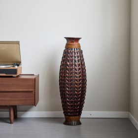 A 39-inch tall hand-woven bamboo floor vase