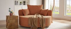 360° Swivel Chair Accent Barrel Chair Swivel Round Sofa Chair with 3 Removable Pillows for Living Room, Bedroom, Office and Hotel, Orange Red - as Pic