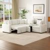 120.5" L-shaped Convertible Sofa Bed Modular Sectional Sofa Reversible Sleeper with Pull-Out Bed, Cup Holders, and Ample Storage Space, White