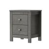 Farmhouse Wooden Nightstand Set of 2 with Retro Design, Wood Side Table with Storage Cabinet for Bedroom, Antique Gray - as Pic