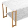 (106 x 50 x 48cm) Simple Double-layer Golden Iron Pipe Marble PVC Coffee Table Rectangular - White & Golden