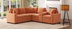 120.5" L-shaped Convertible Sofa Bed Modular Sectional Sofa Reversible Sleeper with Pull-Out Bed, Orange - as Pic