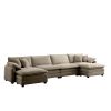 Over size U Shape Corduroy Sofa , Modern Upholstered 4 Seater Sofa with 2 Ottomans, Premium Soft Corduroy Fabric Sofa - as Pic