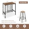 5 Pieces Bar Table and Stools Set with Wine Rack and Glass Holder - Rustic Brown