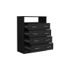 Four Drawer Dresser Wuju, One Shelf, Black Wengue Finish - Black